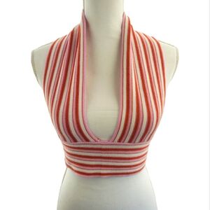 Cider Knit Halter Crop Top Size Small Rear Tie Adjustable Pink Red White